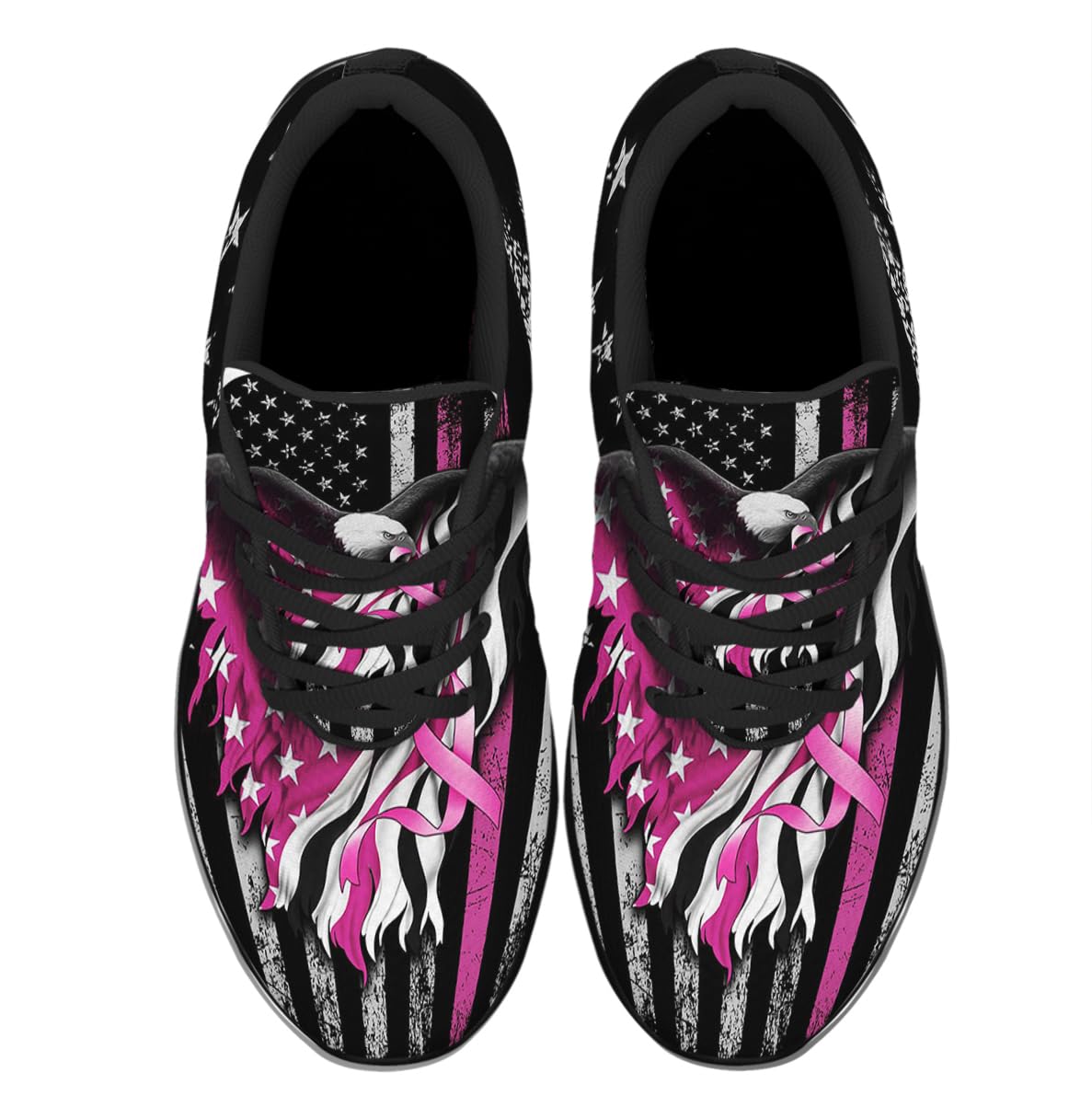 Breast Cancer Awareness Shoes Women Fashion Running Sneakers Breathable Casual Sport Tennis Shoes Black Size 4