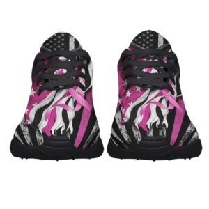 Breast Cancer Awareness Shoes Women Fashion Running Sneakers Breathable Casual Sport Tennis Shoes Black Size 4