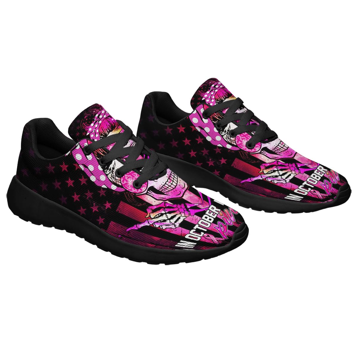 Breast Cancer Awareness in October We Wear Pink Shoes Women Fashion Running Sneakers Breathable Casual Sport Tennis Shoes Black Size 8.5