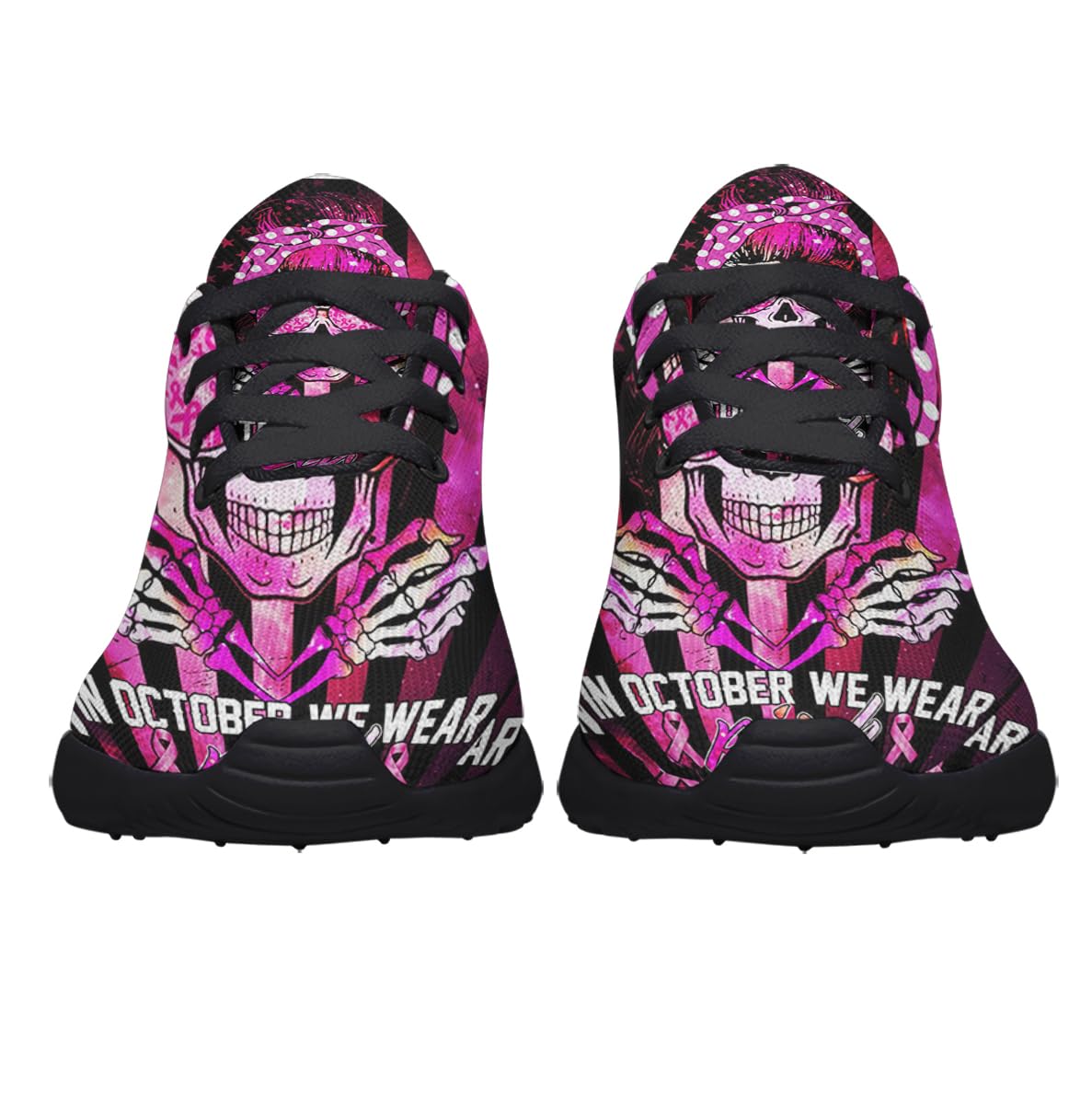 Breast Cancer Awareness in October We Wear Pink Shoes Women Fashion Running Sneakers Breathable Casual Sport Tennis Shoes Black Size 8.5