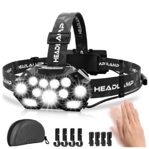 headlamp rechargeable,22000 high lumen 11 led headlamp with motion sensor,ultra bright 22 modes head lamp with red light,waterproof type-c charging headlight for camping,outdoors hard hat light
