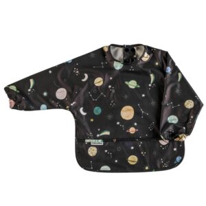 loulou lollipop long sleeve mess free waterproof bibs, for baby boys and girls 6-36 months, machine washable, travel friendly (planets)