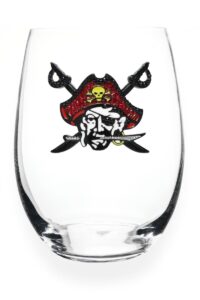 the queens' jewels pirate jeweled stemless wine glass, 21 oz. - unique gift for women, birthday, cute, fun, not painted, decorated, bling, bedazzled, rhinestone