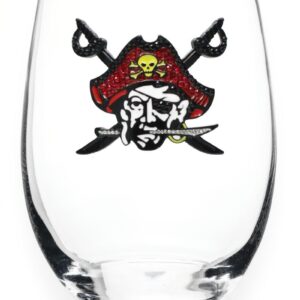 THE QUEENS' JEWELS Pirate Jeweled Stemless Wine Glass, 21 oz. - Unique Gift for Women, Birthday, Cute, Fun, Not Painted, Decorated, Bling, Bedazzled, Rhinestone