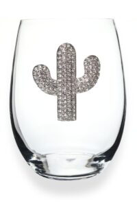 the queens' jewels diamond cactus jeweled stemless wine glass, 21 oz. - unique gift for women, birthday, cute, fun, not painted, decorated, bling, bedazzled, rhinestone