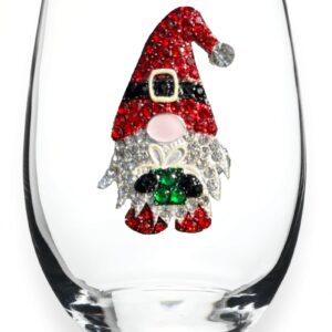THE QUEENS' JEWELS Gnome Jeweled Stemless Wine Glass, 21 oz. - Unique Gift for Women, Birthday, Cute, Fun, Not Painted, Decorated, Bling, Bedazzled, Rhinestone