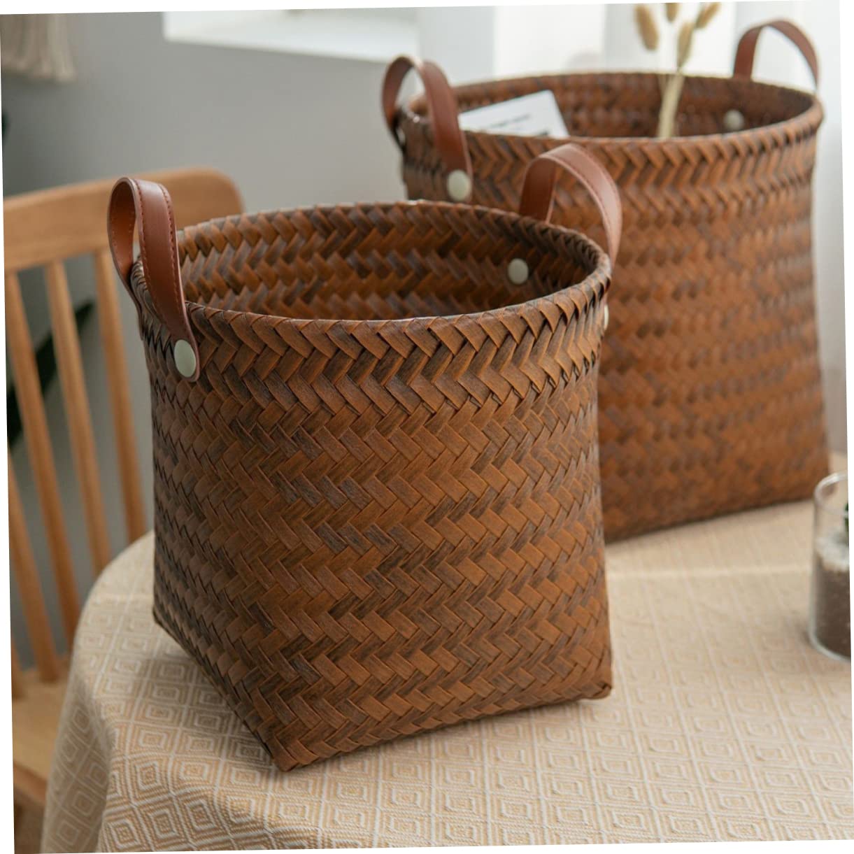 YARNOW Rattan Storage Basket Plant Basket Cubicle Shelf Plastic Shelving Cube Organizer Shelf Basket for Blankets Plastic Containers Desktop Woven Basket at Home Finishing Basket Pp Vine