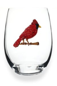 the queens' jewels cardinal jeweled stemless wine glass, 21 oz. - unique gift for women, birthday, cute, fun, not painted, decorated, bling, bedazzled, rhinestone