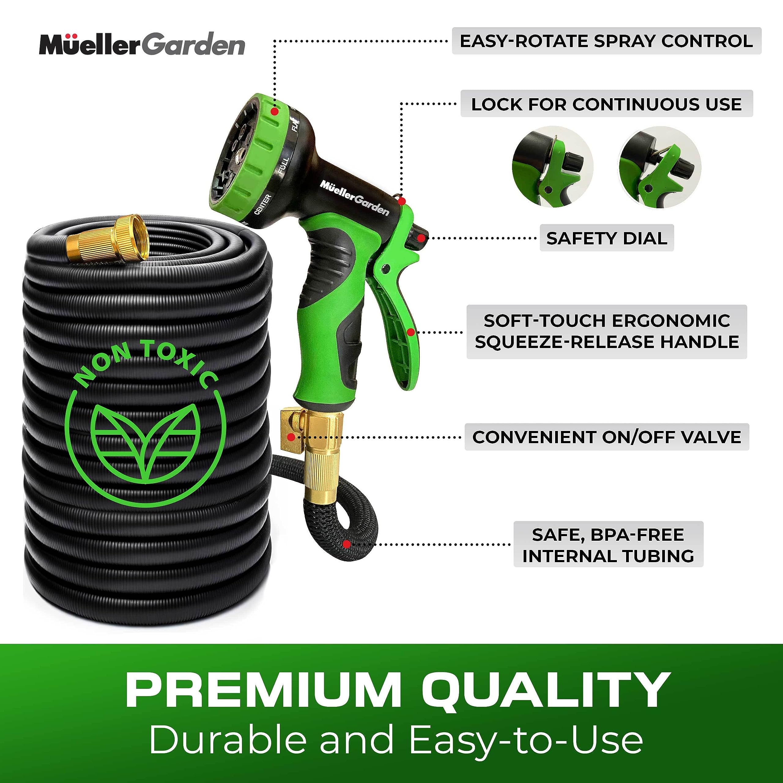 Janska by Mueller Expandable Garden Hose 50 ft. Flexible & Lightweight Garden Hose that Extends and Retracts, Kink and Tangle Resistant, with 9 Function Spray Nozzle