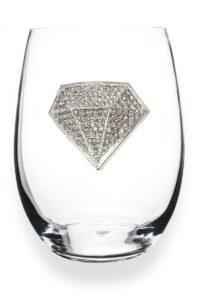 the queens' jewels diamond jeweled stemless wine glass, 21 oz. - unique gift for women, birthday, cute, fun, not painted, decorated, bling, bedazzled, rhinestone