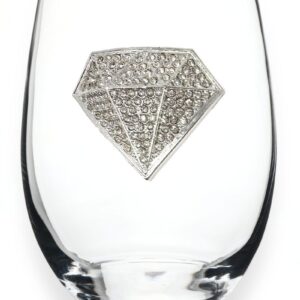 THE QUEENS' JEWELS Diamond Jeweled Stemless Wine Glass, 21 oz. - Unique Gift for Women, Birthday, Cute, Fun, Not Painted, Decorated, Bling, Bedazzled, Rhinestone