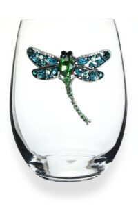 the queens' jewels dragonfly jeweled stemless wine glass, 21 oz. - unique gift for women, birthday, cute, fun, not painted, decorated, bling, bedazzled, rhinestone