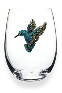 the queens' jewels hummingbird jeweled stemless wine glass, 21 oz. - unique gift for women, birthday, cute, fun, not painted, decorated, bling, bedazzled, rhinestone