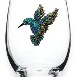 THE QUEENS' JEWELS Hummingbird Jeweled Stemless Wine Glass, 21 oz. - Unique Gift for Women, Birthday, Cute, Fun, Not Painted, Decorated, Bling, Bedazzled, Rhinestone