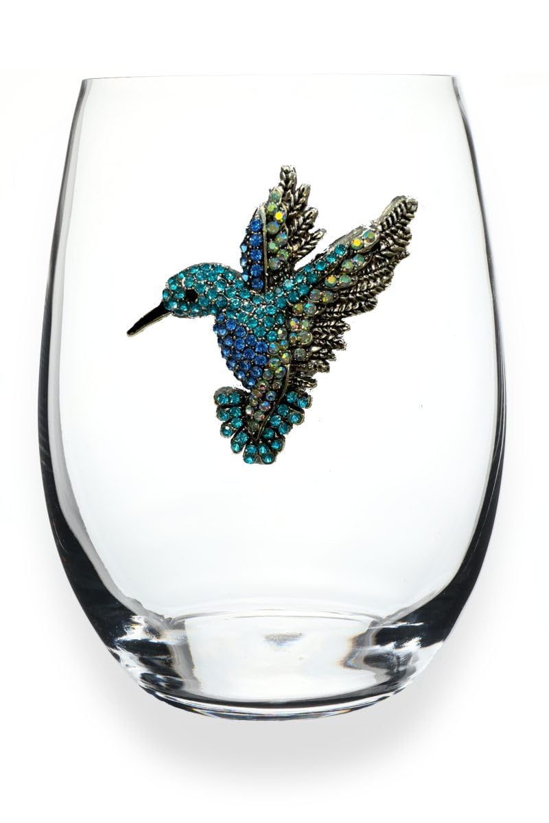 THE QUEENS' JEWELS Hummingbird Jeweled Stemless Wine Glass, 21 oz. - Unique Gift for Women, Birthday, Cute, Fun, Not Painted, Decorated, Bling, Bedazzled, Rhinestone