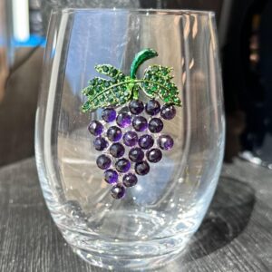 THE QUEENS' JEWELS Purple Grapes Jeweled Stemless Wine Glass, 21 oz. - Unique Gift for Women, Birthday, Cute, Fun, Not Painted, Decorated, Bling, Bedazzled, Rhinestone