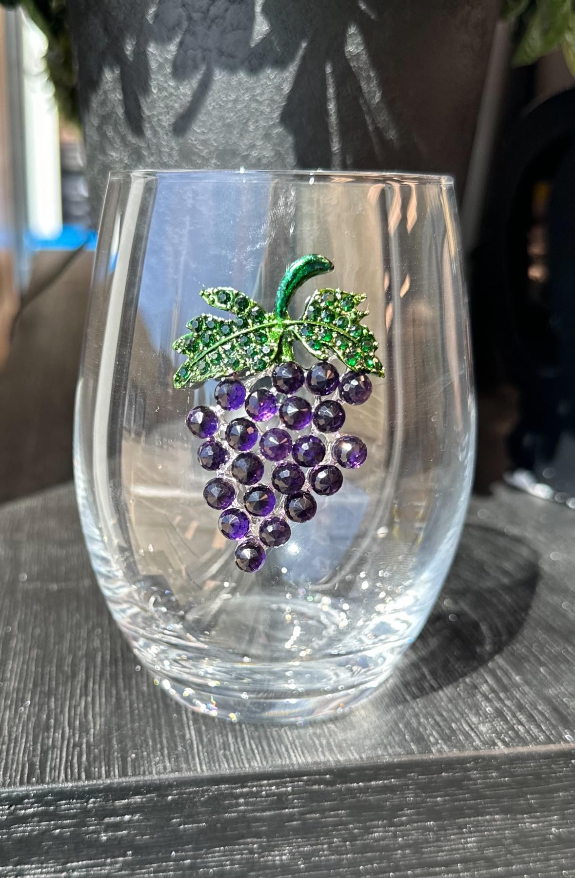 THE QUEENS' JEWELS Purple Grapes Jeweled Stemless Wine Glass, 21 oz. - Unique Gift for Women, Birthday, Cute, Fun, Not Painted, Decorated, Bling, Bedazzled, Rhinestone