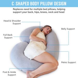 Pharmedoc Pregnancy Pillows, C-Shape Full Body Pillow – Jersey Cover Dark Grey – Pregnancy Pillows for Sleeping – Body Pillows for Adults, Maternity Pillow and Pregnancy Must Haves, New Mom Gifts