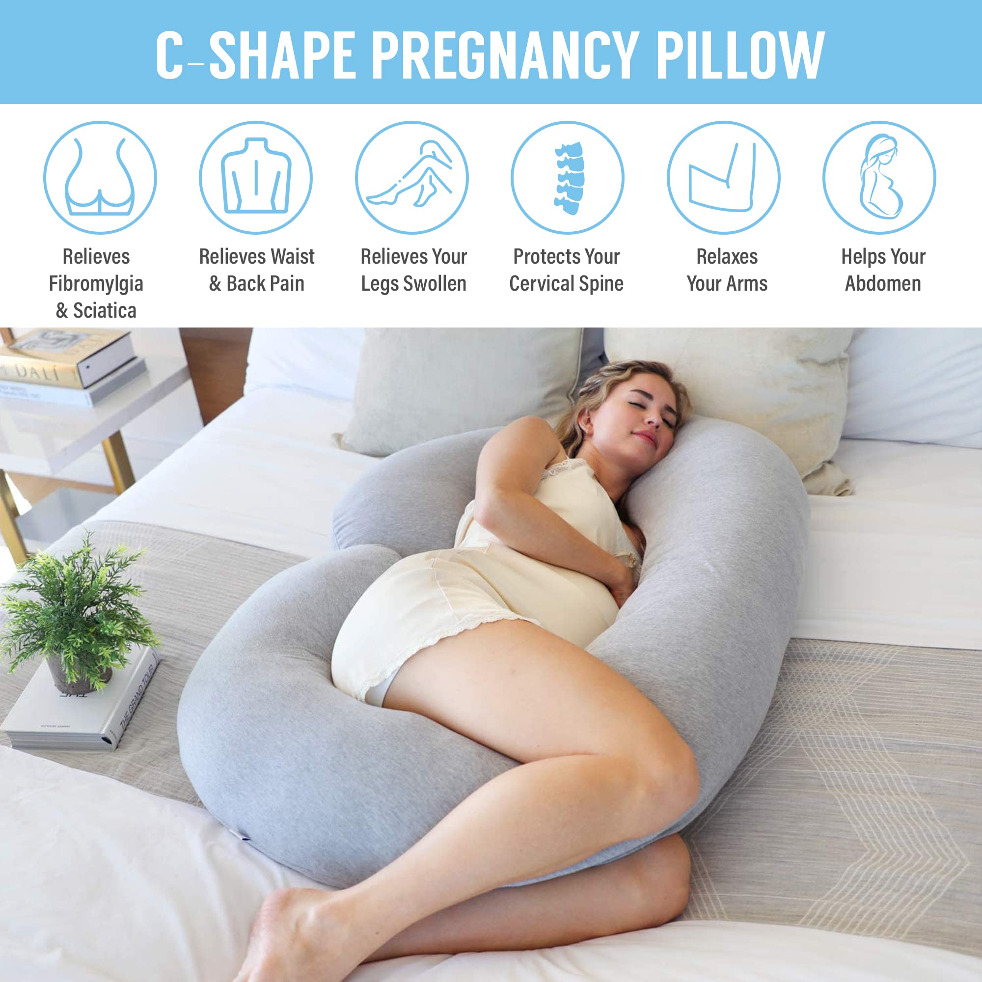 Pharmedoc Pregnancy Pillows, C-Shape Full Body Pillow – Jersey Cover Dark Grey – Pregnancy Pillows for Sleeping – Body Pillows for Adults, Maternity Pillow and Pregnancy Must Haves, New Mom Gifts