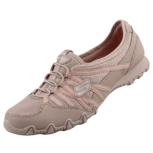 skechers women's bikers lite relive, taupe mesh duraleather coral trim, 7