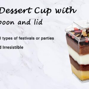 BEGA HOME Dessert Cups - 5oz 50 Cups, 50 Lids and 50 Spoons - Great for Parfaits, Pudding, Yogurt, & Mini Treats - Small Clear Plastic Cups, Yogurt Parfait Cups with Lids & Spoons