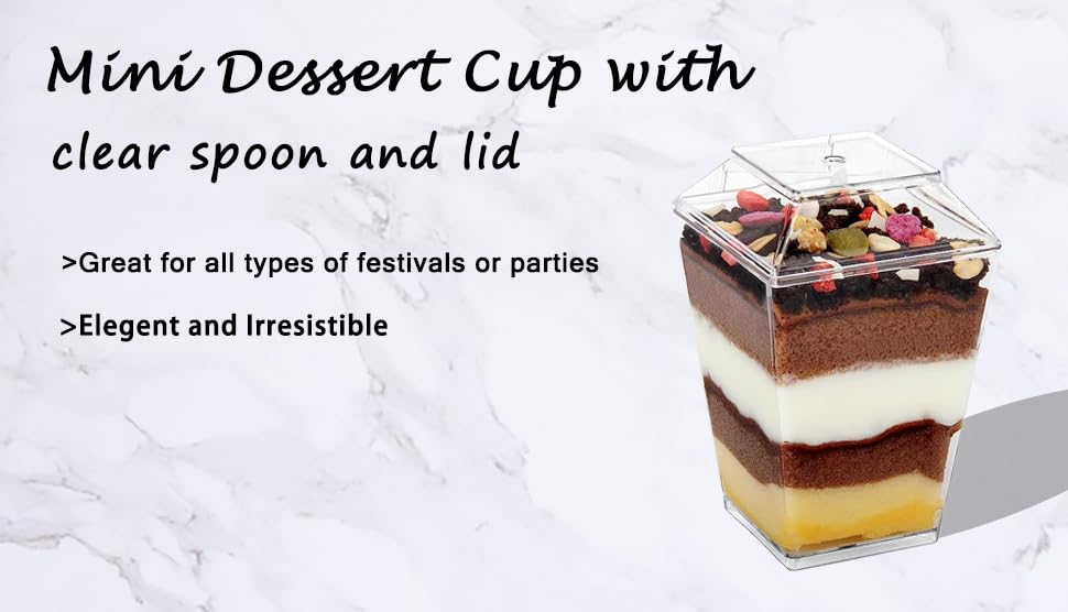 BEGA HOME Dessert Cups - 5oz 50 Cups, 50 Lids and 50 Spoons - Great for Parfaits, Pudding, Yogurt, & Mini Treats - Small Clear Plastic Cups, Yogurt Parfait Cups with Lids & Spoons