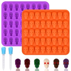 huakener gummy skull molds, 2 pack skull candy molds with 2 droppers, skull silicone molds for chocolate, candy, jelly, dog treats, ice cube, resin casting