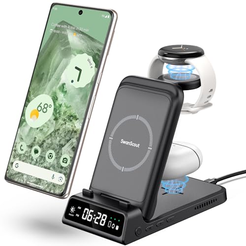 SwanScout Wireless Charger for Google Pixel Watch 1 Only, SwanScout 703G, 3 in 1 Wireless Charging Station ​Stand for Google Pixel 8 Pro/8a/8/Fold/Pixel 7/7A/7 Pro/6/6 Pro/5/4/3/XL, Pixel Buds Pro