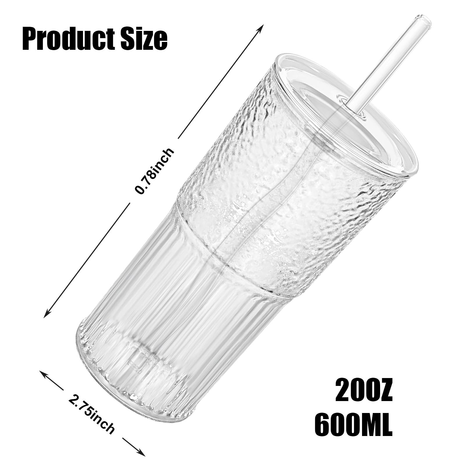 20oz Glass Cups With Lids and Glass Straws, 2 Pack High Borosilicate Iced Coffee Glass Tumbler, Wide Mouth Smoothies, Bubble Tea, Juice, Milk, Cocktails Jars, Travel Mugs