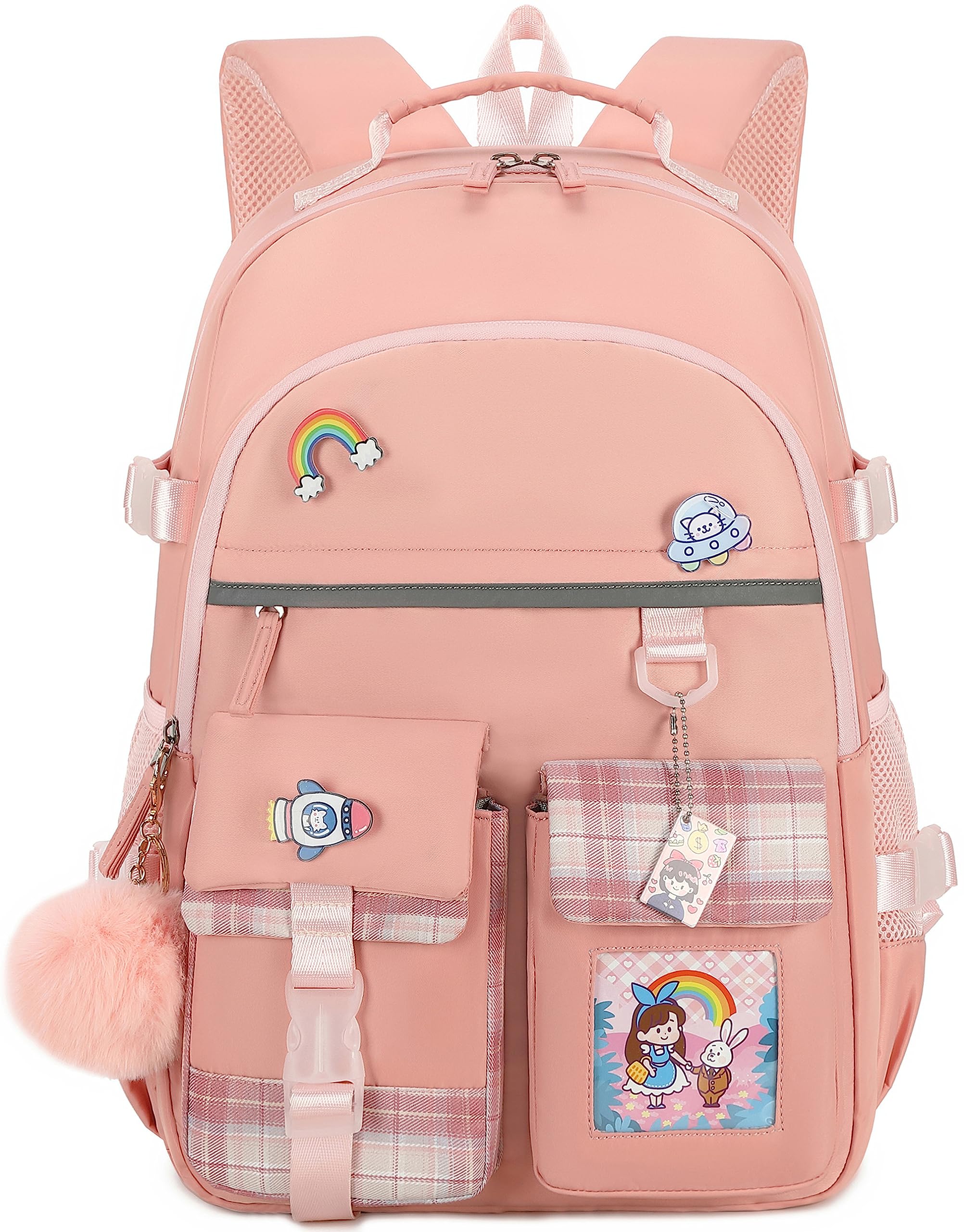 Hey Yoo Cute School Backpack for Girls Backpack for School Bag Kids Backpacks for Girls Kawaii Bookbag for Teen Girls (Pink)