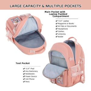 Hey Yoo Cute School Backpack for Girls Backpack for School Bag Kids Backpacks for Girls Kawaii Bookbag for Teen Girls (Pink)