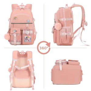 Hey Yoo Cute School Backpack for Girls Backpack for School Bag Kids Backpacks for Girls Kawaii Bookbag for Teen Girls (Pink)