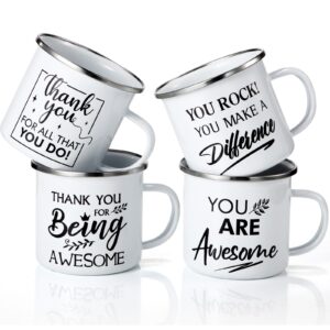 tanlade 4 pcs thank you mug employee appreciation gifts 12 oz enamel coffee mugs with handle white inspirational cups appreciation gifts for employee coworkers teacher nurse volunteer(stylish)