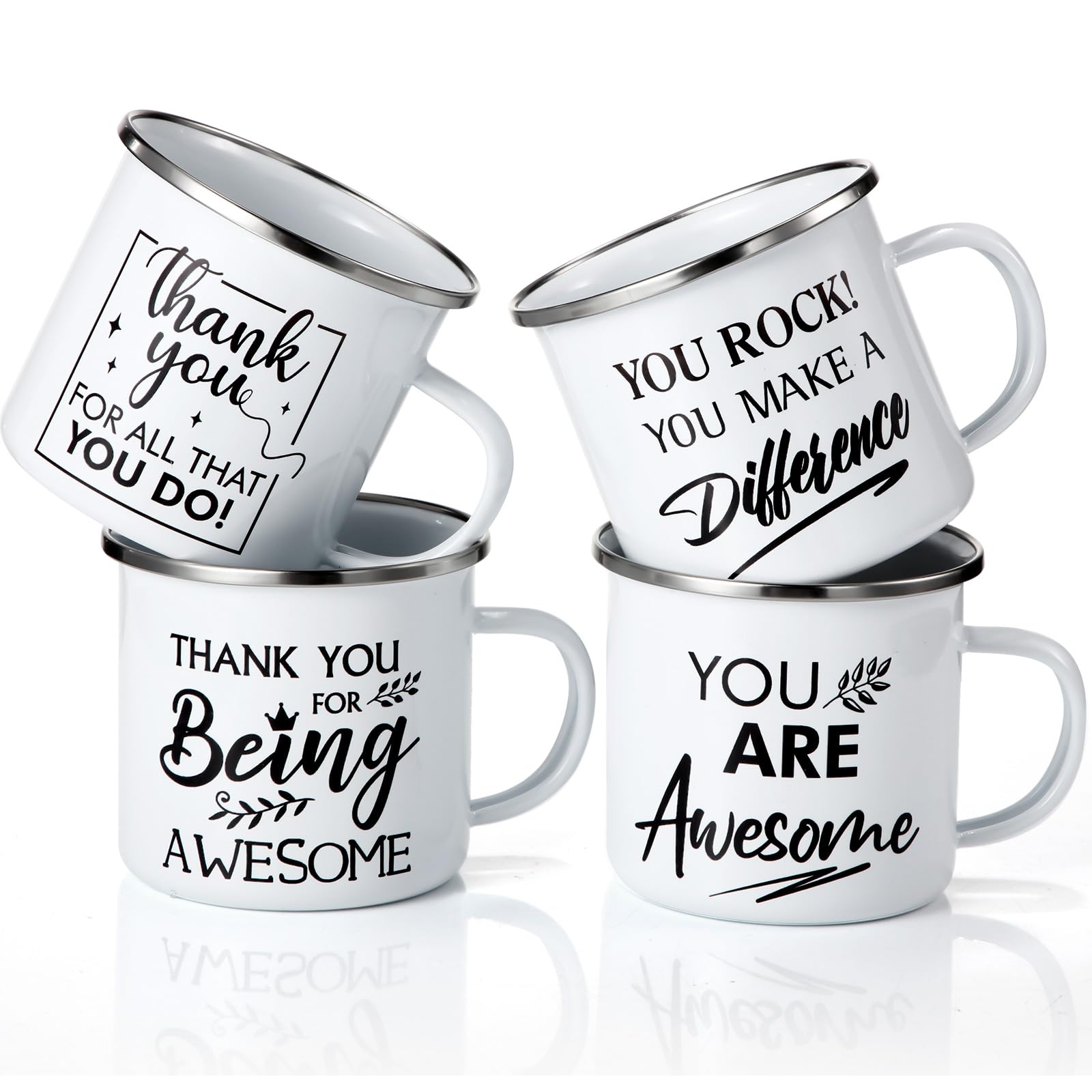 Tanlade 4 Pcs Thank You Mug Employee Appreciation Gifts 12 oz Enamel Coffee Mugs with Handle White Inspirational Cups Appreciation Gifts for Employee Coworkers Teacher Nurse Volunteer(Stylish)