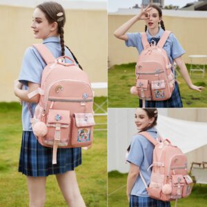 Hey Yoo Cute School Backpack for Girls Backpack for School Bag Kids Backpacks for Girls Kawaii Bookbag for Teen Girls (Pink)