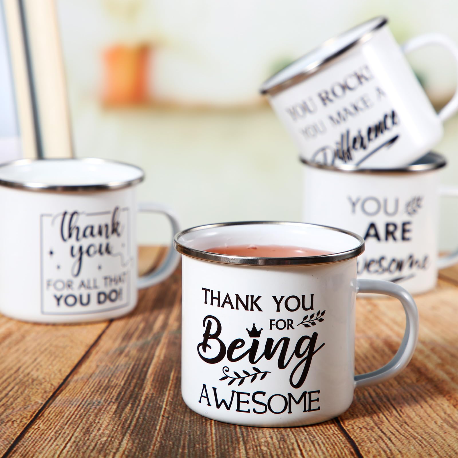 Tanlade 4 Pcs Thank You Mug Employee Appreciation Gifts 12 oz Enamel Coffee Mugs with Handle White Inspirational Cups Appreciation Gifts for Employee Coworkers Teacher Nurse Volunteer(Stylish)