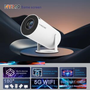 Mini Projector, Magcubic HY300 Auto Keystone Correction Portable Projector, 4K/ 200 ANSI Smart Projector with 2.4/5G WiFi, BT 5.0, 130 Inch Screen, 180 Degree Flip, Round Design, Home Video Projector