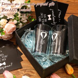 Nuanchu Set of 7 Groomsman Proposal Gifts Best Man Gift Groomsmen Beer Glass Set with Tuxedo Groomsman Glasses Will You Be My Groomsman Cards Tissue Paper for Bachelor Party(Beer Mugs, 17 oz)