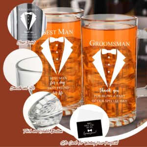 Nuanchu Set of 7 Groomsman Proposal Gifts Best Man Gift Groomsmen Beer Glass Set with Tuxedo Groomsman Glasses Will You Be My Groomsman Cards Tissue Paper for Bachelor Party(Beer Mugs, 17 oz)