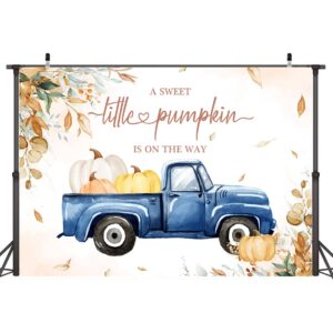 Wollmix Fall Little Pumpkin Baby Shower Decorations for Boy A Sweet Little Sweet Pumpkin is On The Way Backdrop Its a Boy Blue Truck Leaves Photography Background Autumn Party Banner Photo Booth 7x5ft