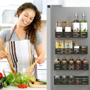 SPACWIS Magnetic Spice Rack Organizer for Refrigerator, 4 Pack Moveable Strong Magnet Spice Shelf, Kitchen Super Magnetic Shelves for Saving Space, Black.