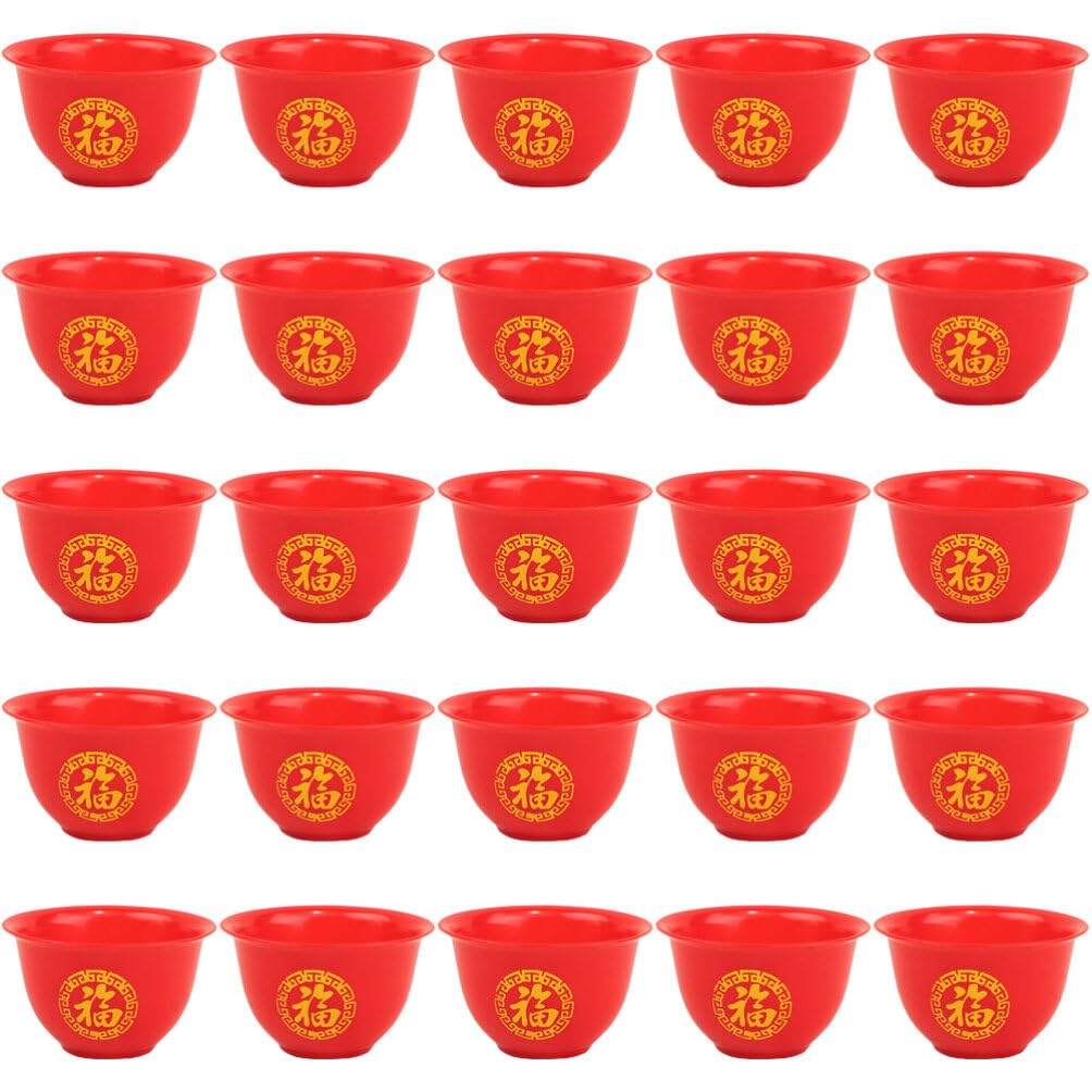 Kichvoe Whiskey Glasses 50pcs Chinese Wedding Cup Plastic Shot Cups Red Wine Cup Wine Drinking Cups Chinese Wedding Wine Cup for Chinese Baijiu Wine Plastic Wine Glasses