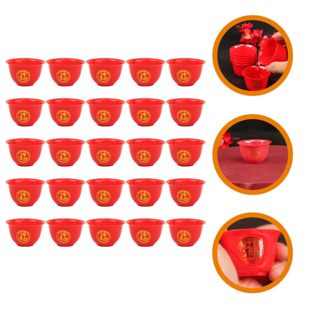 Kichvoe Whiskey Glasses 50pcs Chinese Wedding Cup Plastic Shot Cups Red Wine Cup Wine Drinking Cups Chinese Wedding Wine Cup for Chinese Baijiu Wine Plastic Wine Glasses