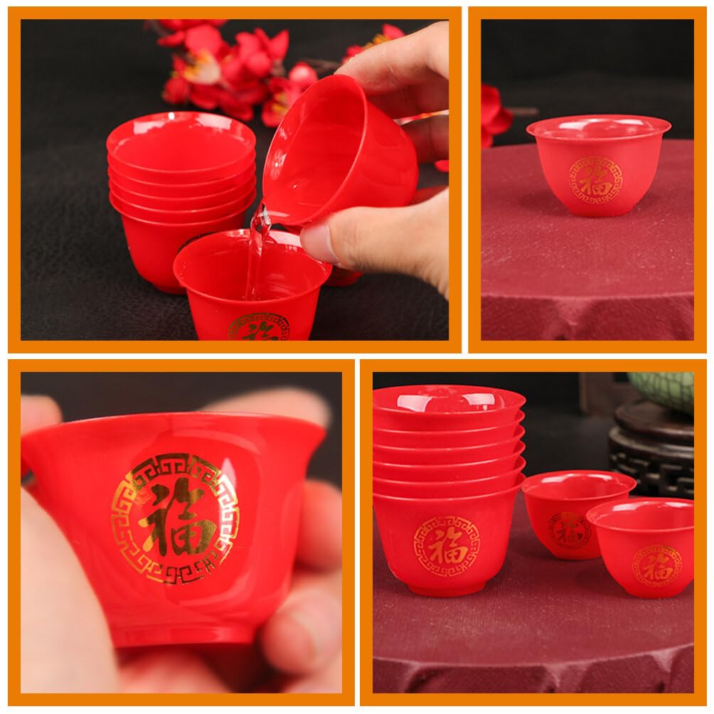 Kichvoe Whiskey Glasses 50pcs Chinese Wedding Cup Plastic Shot Cups Red Wine Cup Wine Drinking Cups Chinese Wedding Wine Cup for Chinese Baijiu Wine Plastic Wine Glasses