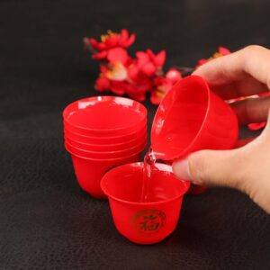 Kichvoe Whiskey Glasses 50pcs Chinese Wedding Cup Plastic Shot Cups Red Wine Cup Wine Drinking Cups Chinese Wedding Wine Cup for Chinese Baijiu Wine Plastic Wine Glasses