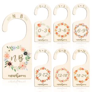 7pcs baby clothes dividers for closet, beautiful month wooden baby closet dividers organizers from newborn to 24 months nursery closet divider hangers with wreath decoration for infant wardrobe