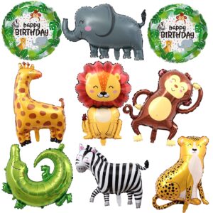 uoyoi 9pcs safari jungle animal balloons,wild one birthday decorations baby shower jungle safari party supplies favors,kids elephant monkey lion giraffe leopard zebra crocodile balloon