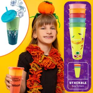 Halloween Color Changing Cups with Lids and Straws,12 Pack 24 oz Halloween Cups for Halloween Party Decorations,Reusable Plastic Cups with Lids and Straws for Adults Kid,Halloween Party Supplies