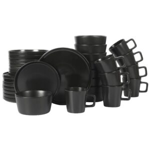 gibson soho lounge bowery 32 piece matte black stoneware dinnerware plates, bowls, and mugs set - service for 8