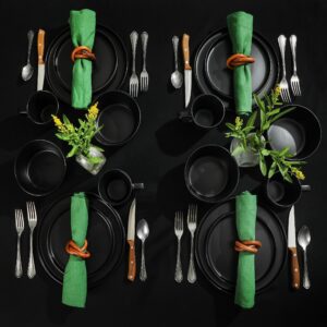 Gibson Soho Lounge Bowery 32 Piece Matte Black Stoneware Dinnerware Plates, Bowls, and Mugs Set - Service for 8